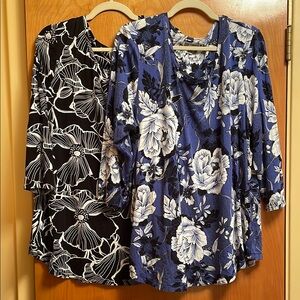 JM COLLECTION Bundle of 2 Women’s Floral Tunics - sold as a set! GREAT DEAL!